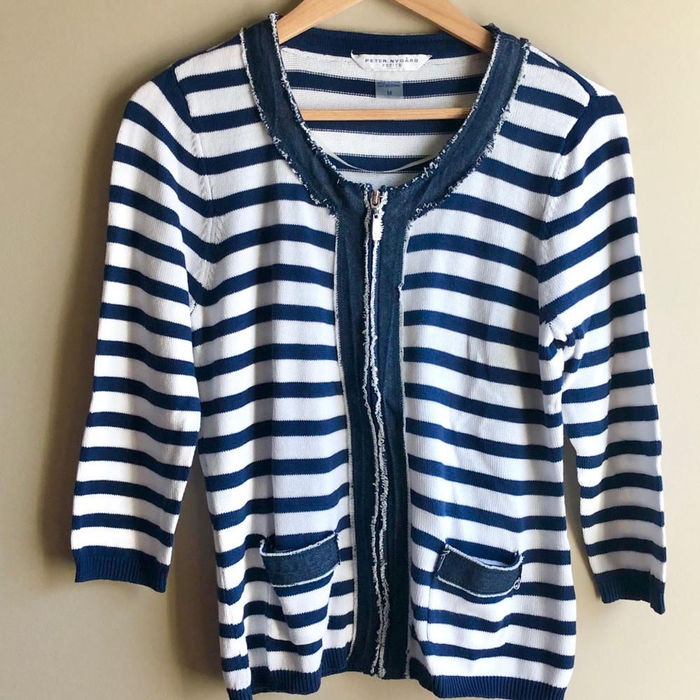 Peter Nygard Stripe Denim Cardigan